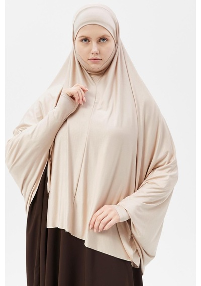 Altobeh Kollu Sufle Çarşaf Üstü Peçeli Pratik Tesettür Hijab - Nikaplı Namaz Örtüsü Kum Beji