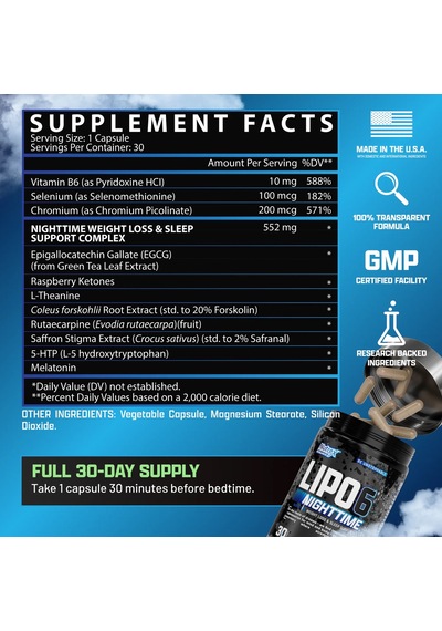 Lıpo6 Nighttıme Weıght Loss & Sleep Support 30 Capsles