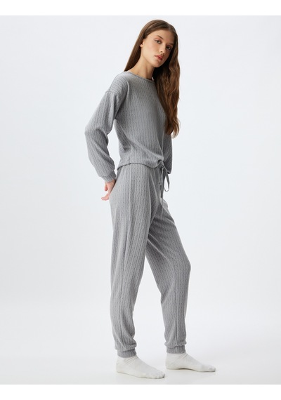 Koton Örme Jogger Pijama Altı Beli Lastikli Bağlamalı Rahat Kalıp Antrasit 5wlk40124mk Antrasit