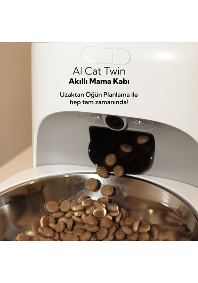 Aı Cat Twin Otomatik Mama Kabı Çift Kameralı Sesli Etkileşimli 2 Kaseli Kedi & Köpek Mama Dağıtıcı