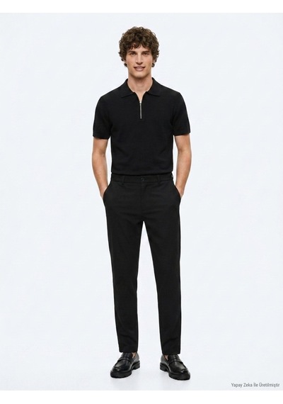 Kip Siyah Dokuma Jogging Fit Casual Pantolon Siyah --