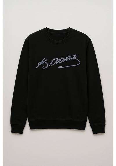 Kadın Atatürk İmzalı Siyah Sweatshirt Siyah