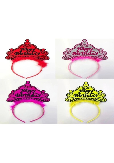 Happy Birthday Yazılı Neon Renk Taç 12 Adet Parti Malzemesi Eğlence Ürünü Doğum Günü Süsü +3