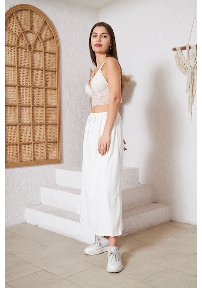 Darlin Moda Ekru Astarlı Etek Dm2006 Ekru