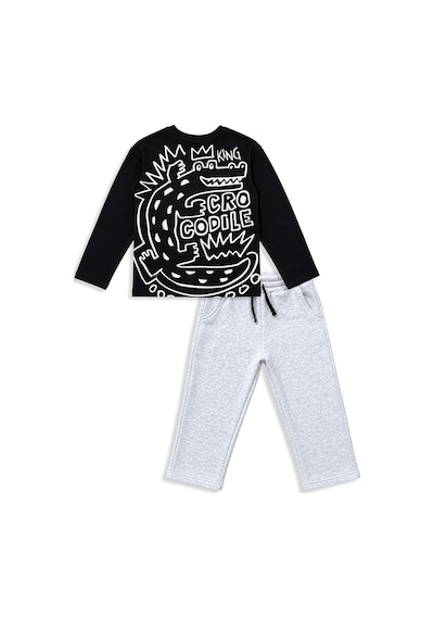 Erkek Çocuk Takım Timsah Baskılı T-shirt ve Kalın Eşofman Altı - Oversize (5-11 Yaş)