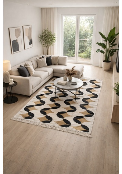Modern Desenli Günlük Kullanıma Makinede Yıkanabilir Çift Taraflı Uygun Kilim Renkli