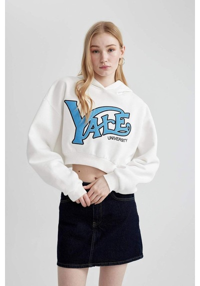 DeFacto Coool Yale University Oversize Geniş Kalıp Kapüşonlu Crop Sweatshirt C3092AX24SPWT32