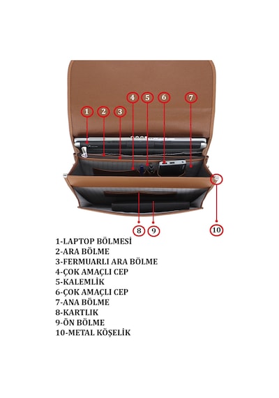 Case Club Laptop Evrak Çantası 14 İnç - 15,6 İnç Kilit Mekanizmalı Omuz Askılı Taba
