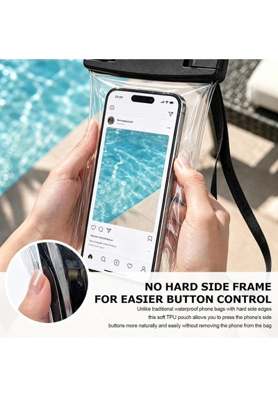 Su Geçirmez Cep Telefonu Kılıfı, İphone 16/15 Pro Max Ve Galaxy S24+/s23 7 İnç Su Geçirmez Cep Telefonu Kılıfı, Kordonlu, Ipx8 Plaj Seyahati, Plaj İhtiyaçları, Siyah, 1 Paket