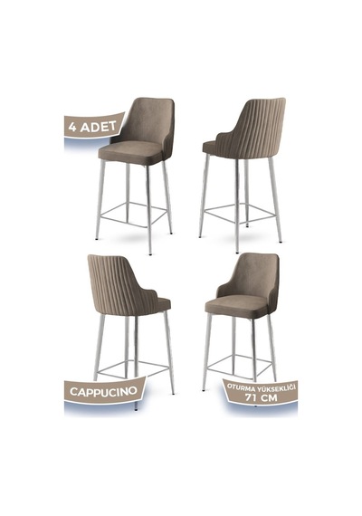 Canisa Enox Serisi 4 Adet Cappucino Mutfak Bar Sandalyesi Babyface Kumaş Krom Kaplama Metal Ayak Sandalyeler Cappucino Ayaklar Krom
