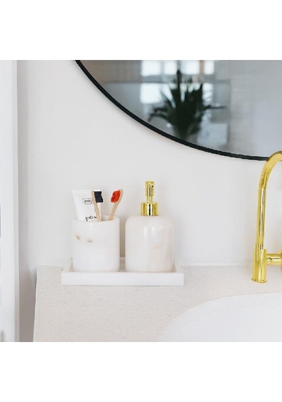 Akayev Mermer Beyaz 3 Parça Banyo Seti Mutfak Sıvı Sabunluk Seti Beyaz