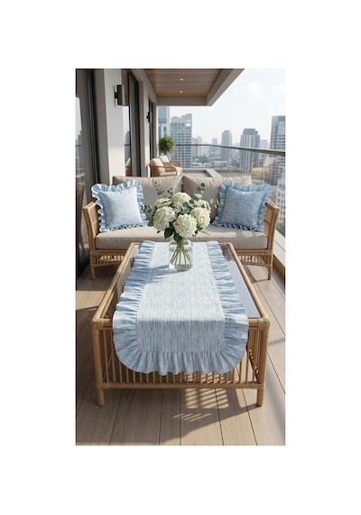%100 Pamuk Özel Desenli Fırfırlı Runner 40x110 Mavi - 900657499 Mavi