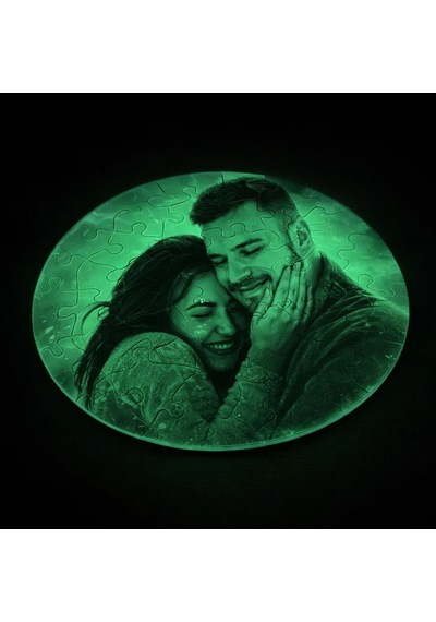 Bk Gift Kişiye Özel Fotoğraflı Fosforlu Yuvarlak Puzzle -1, Gece Parlayan Puzzle, Sevgiliye Ve Ev Hediyesi Kobitmeyencom36675 Bk Gift