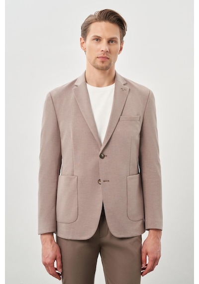 İmza Koyu Vizon Kazayağı Desen Örme Mono Yaka 2 Düğme 6 Drop Slim Fit Classic Ceket 1002245166 405 Koyu Vizon