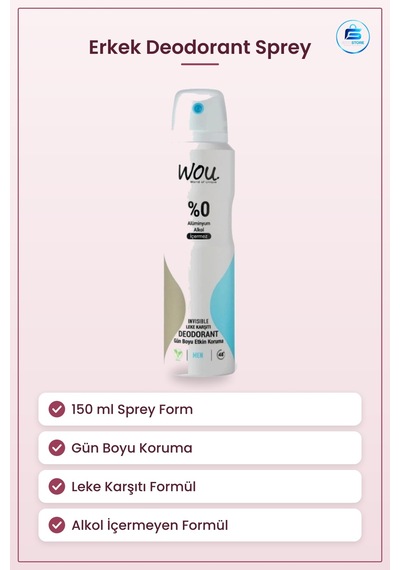 Deodorant Erkek 150 Ml Sprey Leke Karşıtı Gün Boyu Koruma Alkol İ