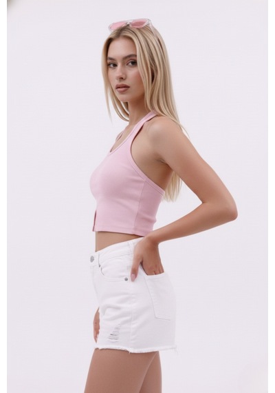 Zedefx Kadın Halter Yaka Kaşkorse Bluz Pembe
