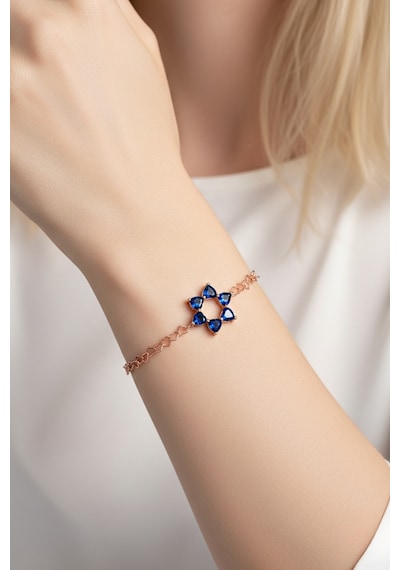 Aşkın Fısıltısı Safir Kalp Taşlı Bileklik 925 Ayar Gümüş Kalp Zincir 20 Cm Rose Gold