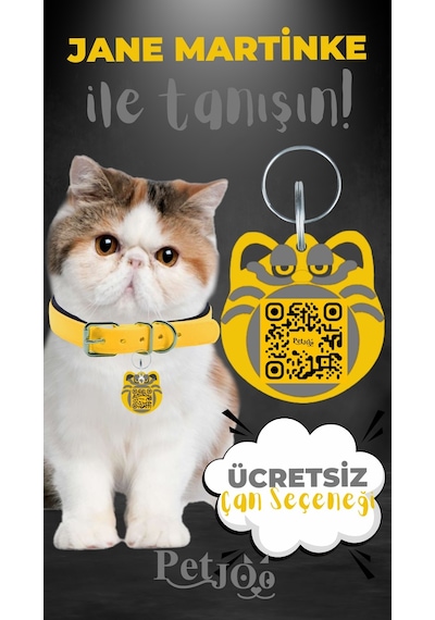 Petjoo 5.Jane Martinke Gri-Sarı Qr'lı Kedi Künyesi