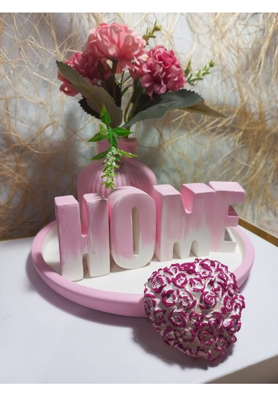 Home Yazılı Vazolu Set Pembe-tabak,vazo,kalp Obje Ve Harfler Pembe