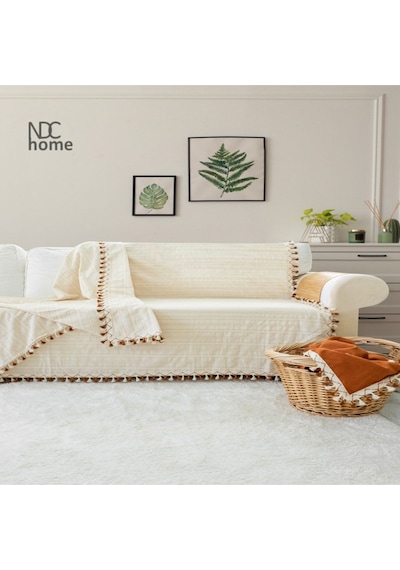 Dnc Home Tekstil Ndchome Buldan Dokuması Keten Ponponlu Koltuk Örtüsü 170 x 220