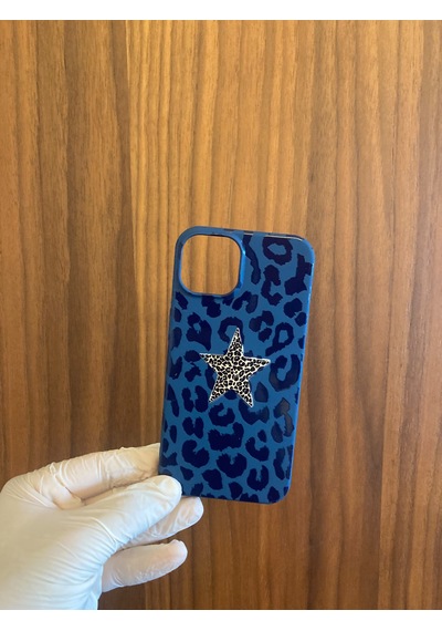 Apple iPhone Uyumlu 13/14 Leopar Baskılı İçi Kadife Silikon Telefon Kılıfı Lacivert