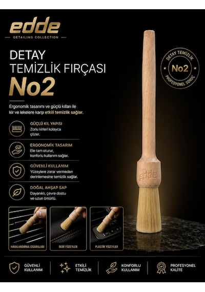 Edde Araba Araç Oto Yıkama At Kılı Detay Fırçası Detailing Fırçası Detaylı Temizlik Fırçası No:2 1