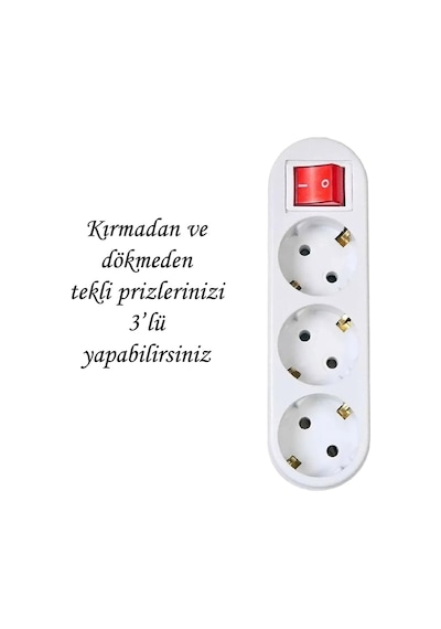 Anahtarlı 3 Lü Topraklı Çoklu Grup Priz Çoğaltma Üçlü Fiş Piriz