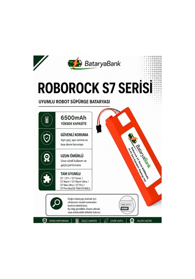 Bataryabank Roborock S7 Serisi Uyumlu Robot Süpürge Bataryası 14.4v 6500mah Li-ion S7 / S7+ / S7 Plus / S7 Sonic / S7 Maxv / S7 Maxv Ultra / S7 Max Ultra / S7 Pro / S7 Pro Ultra