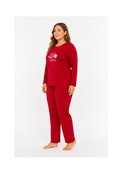 Sleeproom Büyük Beden Kadın Mevsimlik Great Things Desen Kırmızı Pijama Takımı