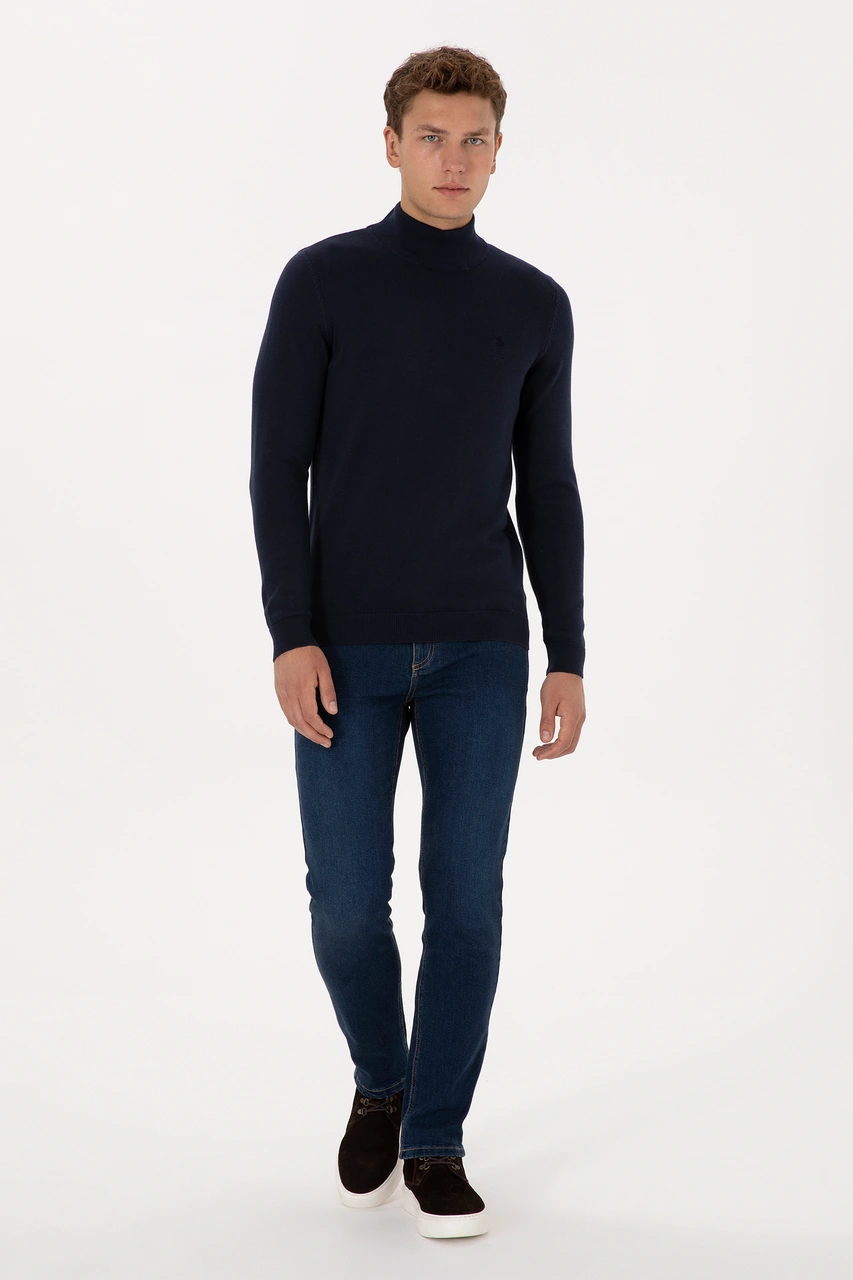 U.S. Polo Assn. Erkek Slim Fit Yarım Balıkçı Yaka Lacivert Basic Kazak 50307783-VR033