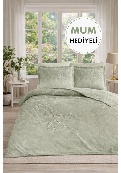 Özdilek White Sakura Nevresim Takımı Çift Kişilik - Yeşil Renkli