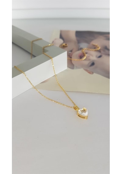 Tek Taş Kalp Çelik Kolyesns200331 Gold