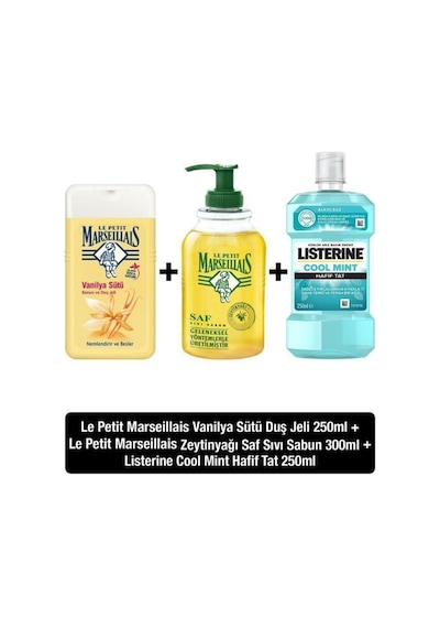 Le Petit Marseillais Vanilya Sütü Duş Jeli 250 ML+Sıvı Sabun 300 ML+Listerin Gargara 250 ML