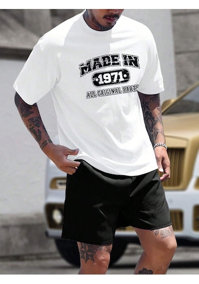 Made In 1971 T-shirt Şort - Beyaz Siyah Alt Üst Takım Şort Tişört Kombin Baskılı Bisiklet Yaka Beyaz Siyah Made In 1971 T-shirt Şort - Beyaz Siyah Alt Üst Takım Şort Tişört Kombin Baskılı Bisiklet Yaka Beyaz Siyah