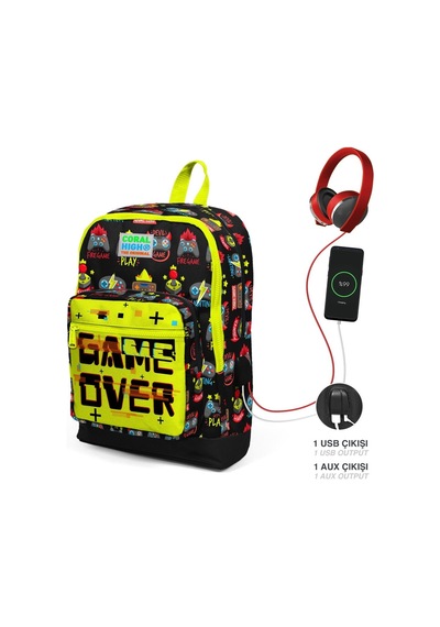 Coral High Okul Çantası Ve Termal Beslenme Çanta Seti - Kız Çocuk Game Over Usb Ve Aux Çıkışlı