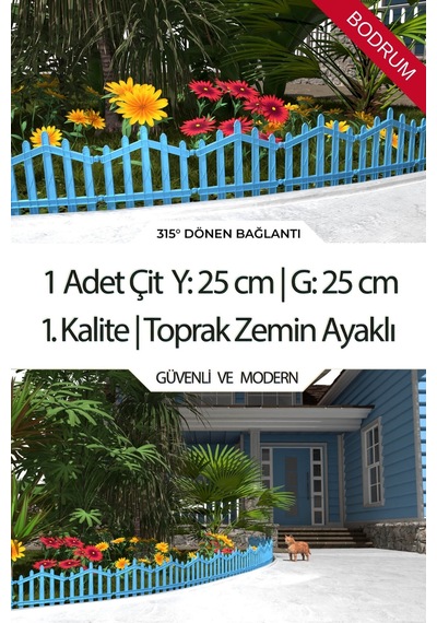 Dekoratif Plastik Bahçe Çiti Ve Peyzaj Çiti 1 Adet Çit Y: 25 Cm / G: 25 Cm Toprak Ayaklı - Bodrum Mavisi