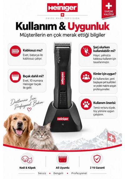 Heiniger Saphir Basic Kablosuz Kedi/köpek Tıraş Makinesi Tek Bataryalı