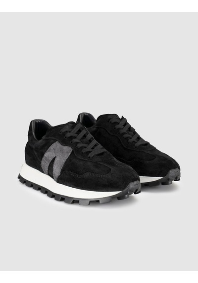 %100 Hakiki Süet Deri Siyah Bağıcıklı Kadın Sneaker Ayakkabı