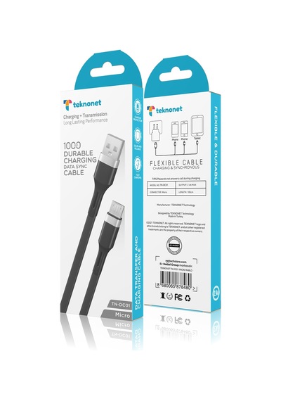 Teknonet TN-DC01 Plastik Micro Şarj Ve Data Kablosu 100 CM Siyah