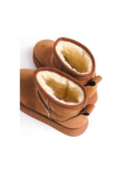 Kadın Palermo Taba Süet İçi Kürklü Kalın Tabanli 4,5 Cm Mini Kısa Bot-taba Süet Taba