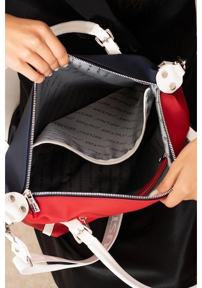 Just Polo Kadın Orijinal Just Polo Büyük Boy Lakost Kumaş Lüks El Ve Omuz Çantası Shopper 27 X 32 Cm Lacivert - Kırmızı