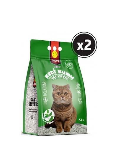Happy Topaklanan Bentonit Natural Kedi Kumu 2 x 5 L