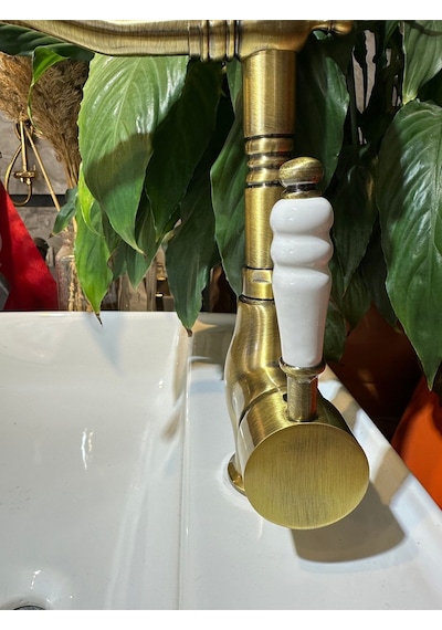 İsaoğlu Yapı Antik Gold Lavabo Bataryası Zen Design Kolay Abdest Yüksek Lavabo Musluğu Mat Antik Gold