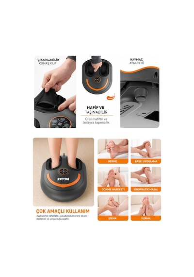 Walke Premium Uzaktan Kumandalı Çıkarılabilir Kılıf Isıtmalı Ayak Masaj Aleti A-01 Siyah
