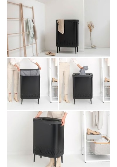Brabantia Bio Matt Black Plastik Kapaklı Çamaşır Sepeti 2x45lt Siyah