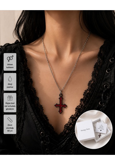 Kırmızı Siyah Gotik Haç Kolye Alternatif Stil Unisex Zincir Kolye Çok renkli