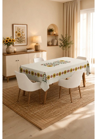 Vivanni Home Yıkanabilir Dikdörtgen Masa Örtüsü Günlük Kullanıma Uygun Pratik Ve Uzun Ömürlü Papatya Gül