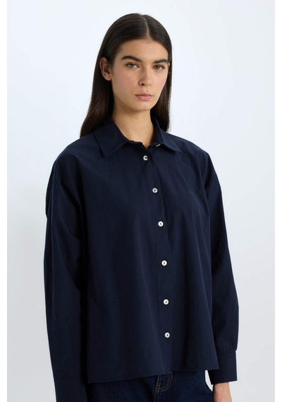 DeFacto Oversize Geniş Kalıp Poplin Basic Düz Uzun Kollu Gömlek E2677AX24WNNV245 Lacivert DeFacto Oversize Geniş Kalıp Poplin Basic Düz Uzun Kollu Gömlek E2677AX24WNNV245 Lacivert
