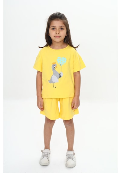 Toontoy Kids Toontoy Kız Çocuk Ördek Baskılı Şortlu Takım Koyu Sarı