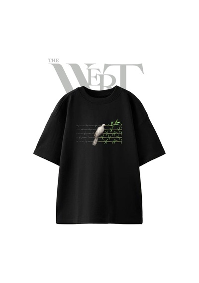 Thewert Baris Guvercini Tasarım Baskılı Ünisex Siyah Oversize T-shirt